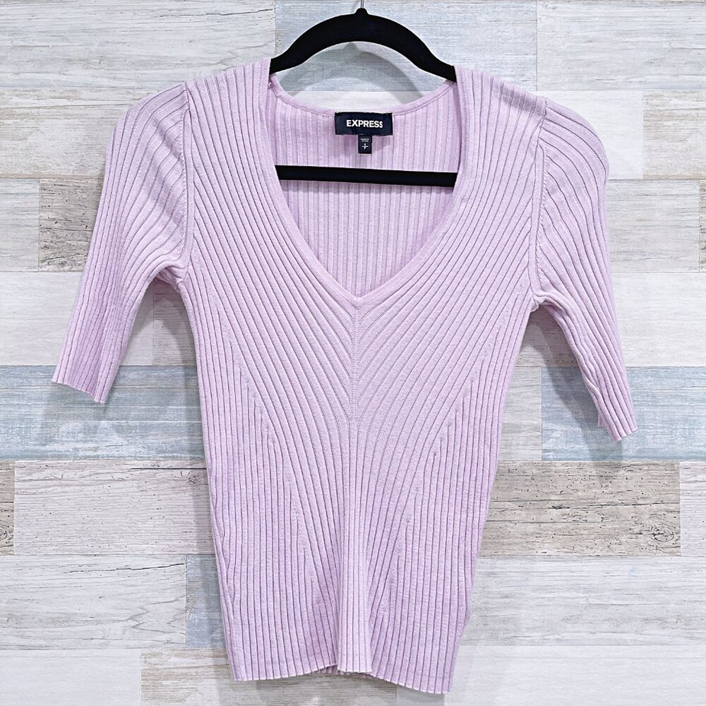 EXPRESS Fitted Ribbed Knit Top Purple Womens Small